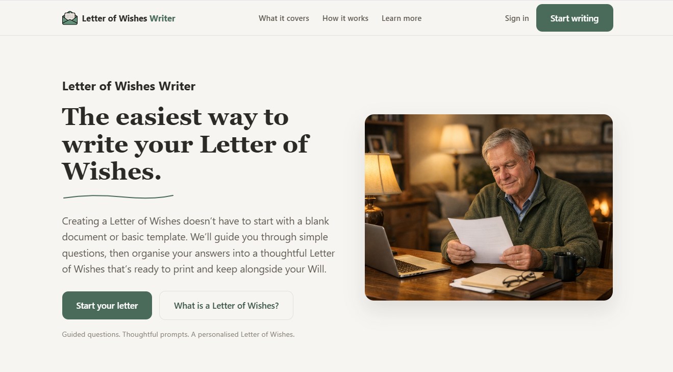 Letter of Wishes Writer website screenshot