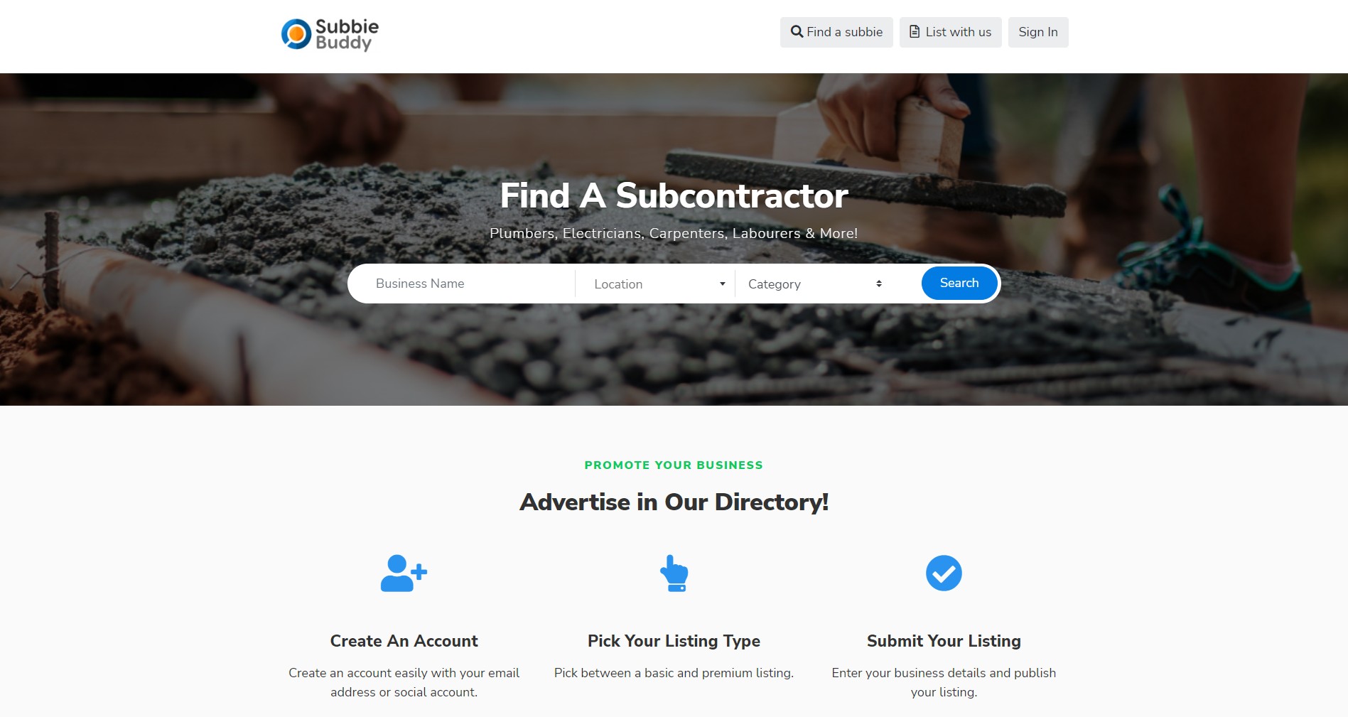 Subbie Buddy website screenshot