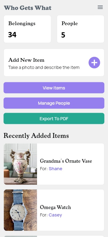 Who Gets What app screenshot